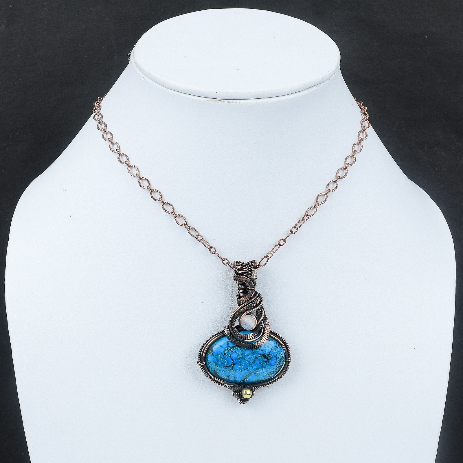 Gift For Her Tibetan Turquoise Wire Wrapped Pendant Copper Jewelry 2.44″