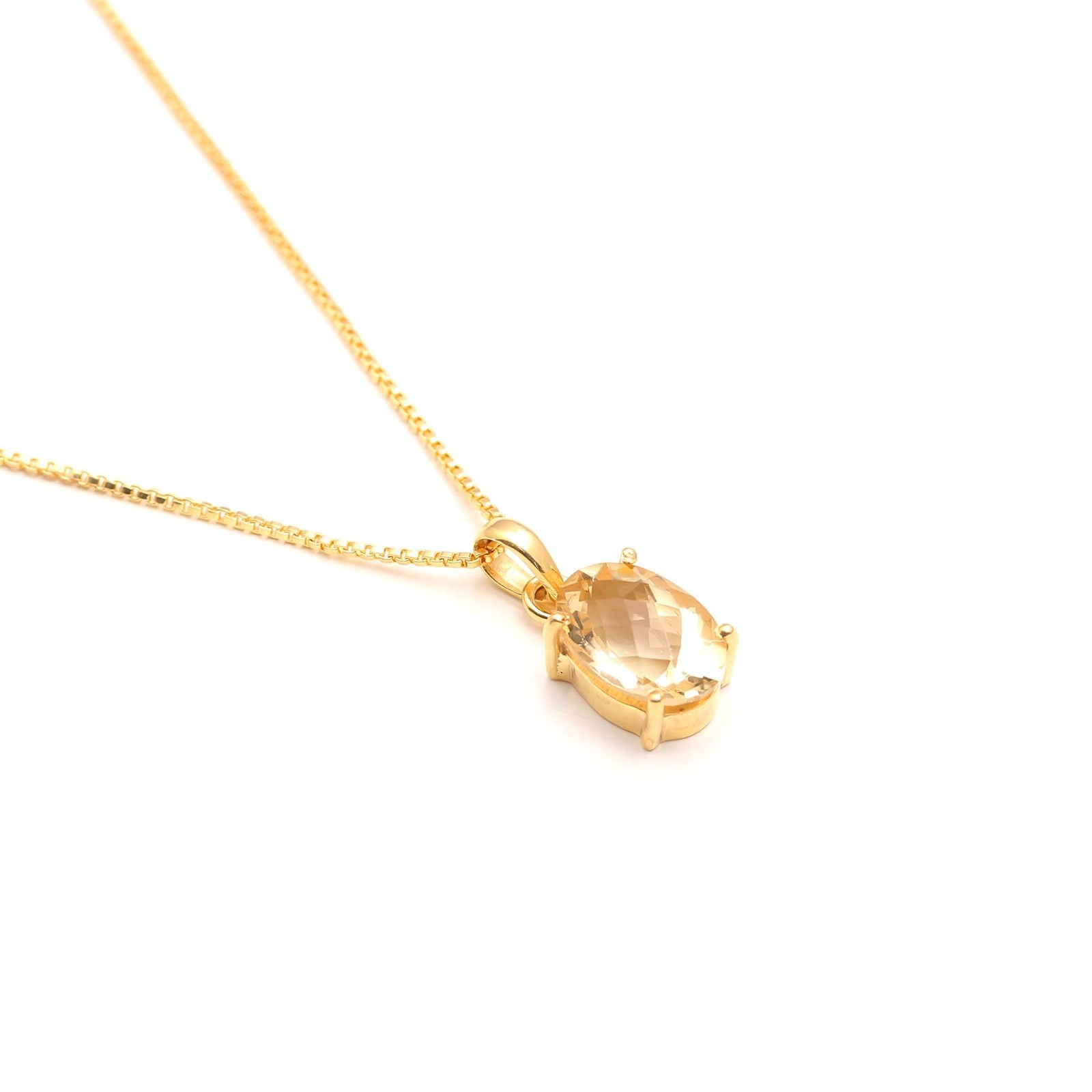 Natural Citrine Quartz Oval Chain Pendant Gold Plated925 Sterling Silver Jewelry