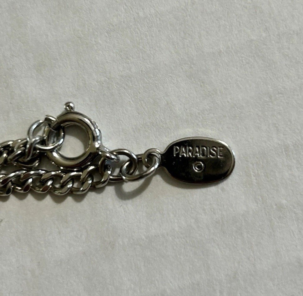 Paradise Signed Silver Tone Metal Chain Necklace Triangle Geometric Charm