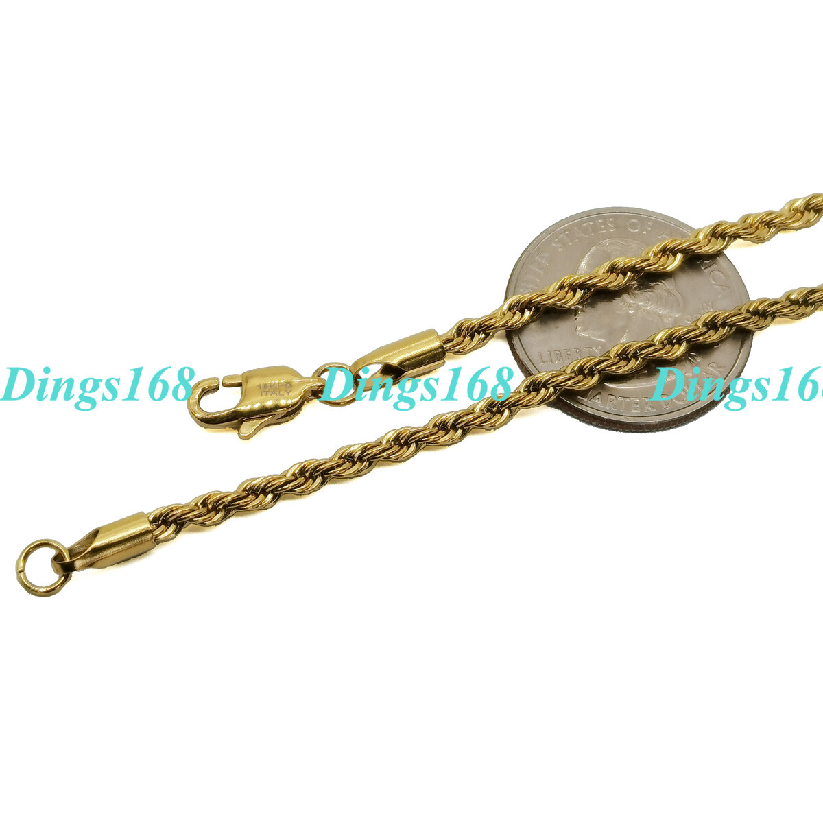 18K YELLOW Gold Filled 3mm Wide 16″/18/20/22/24/26/28/30/32″ Rope Chain Necklace