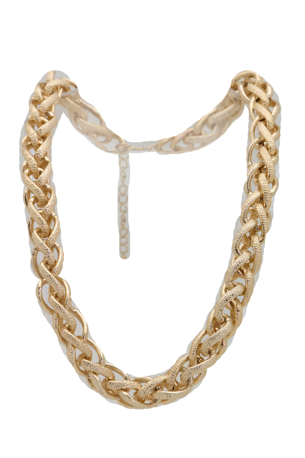Women Fashion Jewelry Necklace Gold Metal Chain Double Braided Links Modern Look