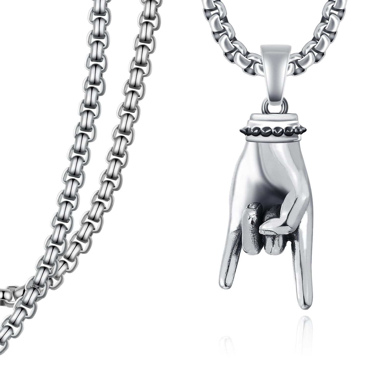 Rock and Roll Necklace Sterling Silver Punk Rock Necklace Punk Jewelry for Men