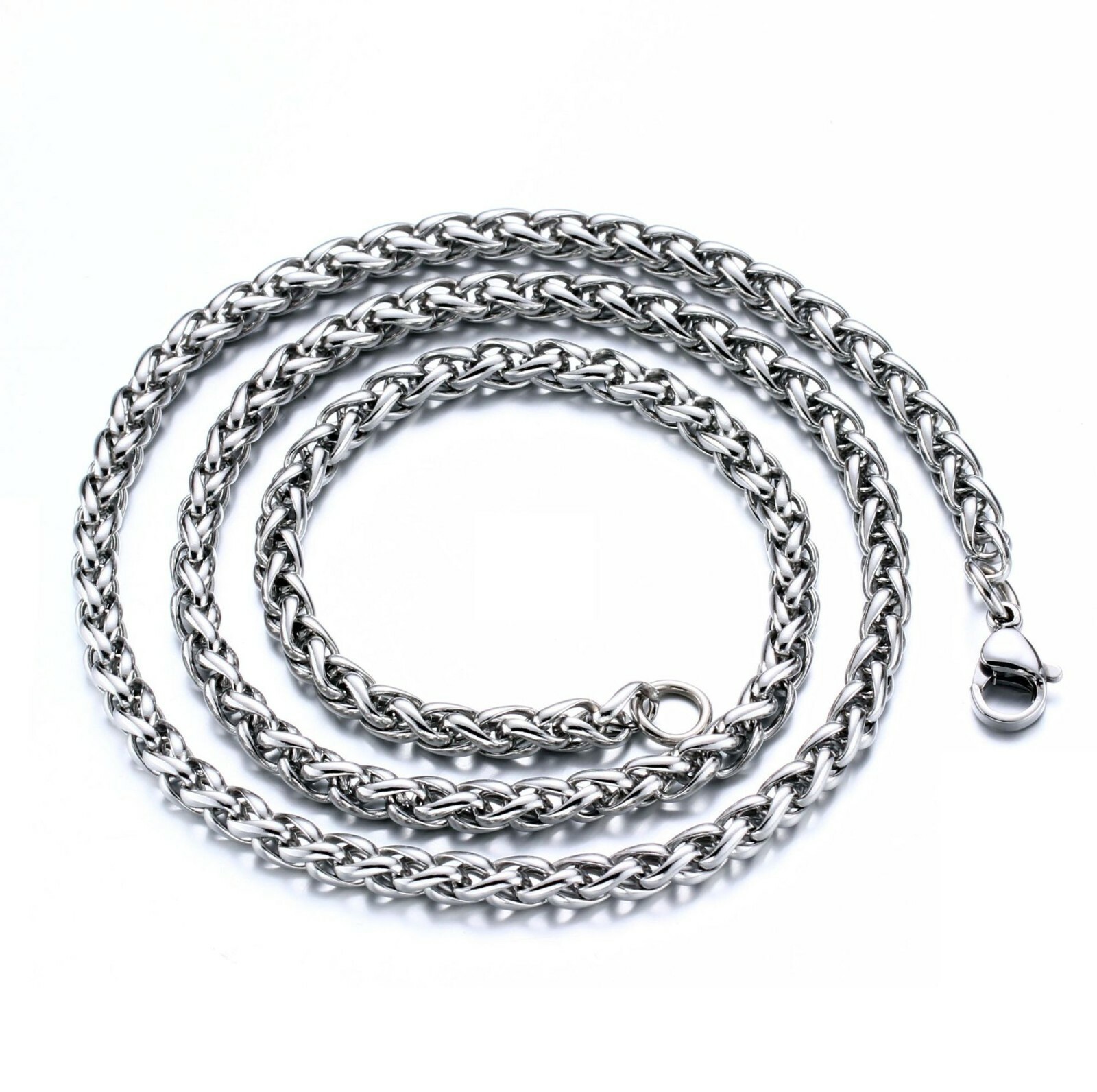 USA Stock 3/4/5mm Man Woman Stainless Steel Wheat Braided Chain Necklace