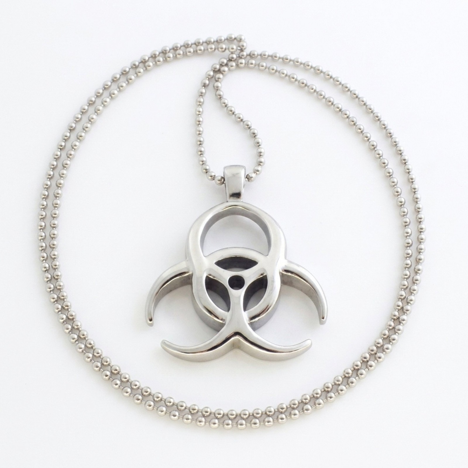Biohazard Necklace Mens Womens Stainless Steel Virus Quarantine Zombie Pendant