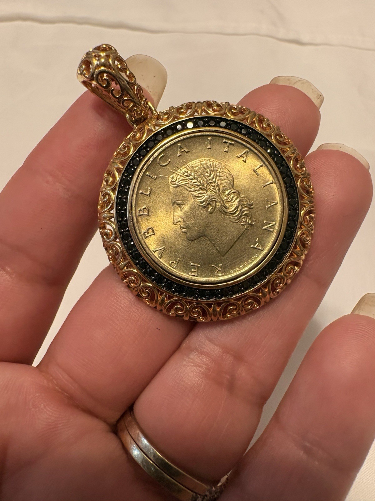 Bellezza Italia Signed Gold Tone Round Coin Pendant