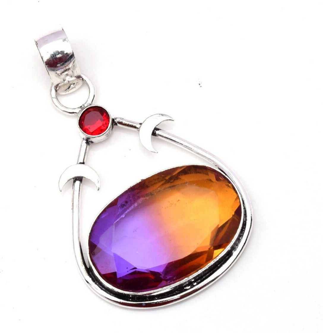 Bi Color Tourmaline Gemstone 925 Sterling Silver Handmade Jewelry Pendant 2.05″