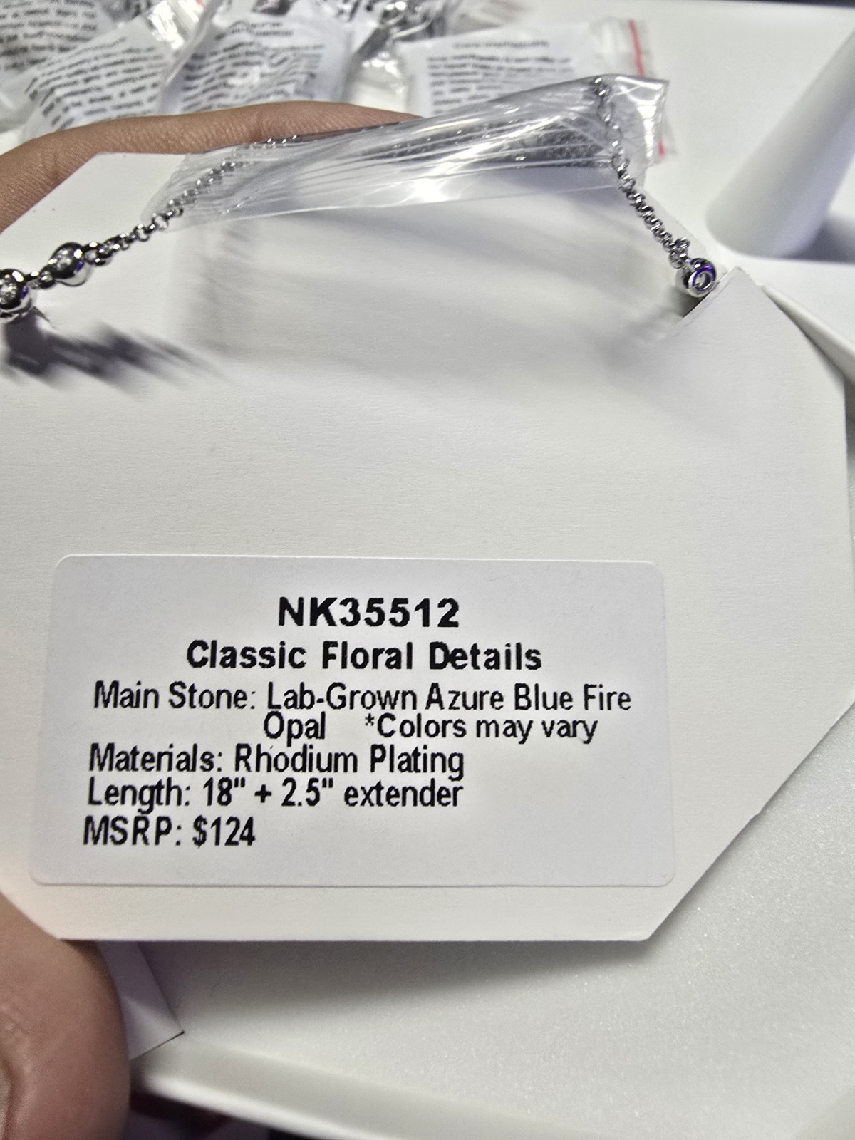 BP NK35512 Rhodium Plated Lab Blue Opal Floral Pendant 18″ Adj Necklace