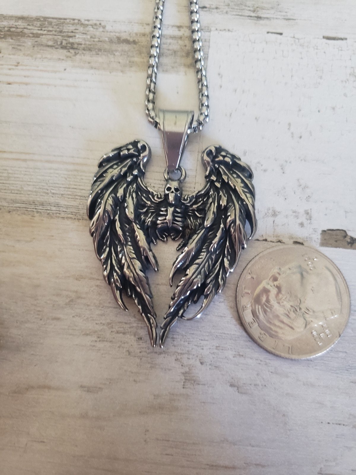 Skeleton necklace angel of death evil wings jewelry men women unisex love gift