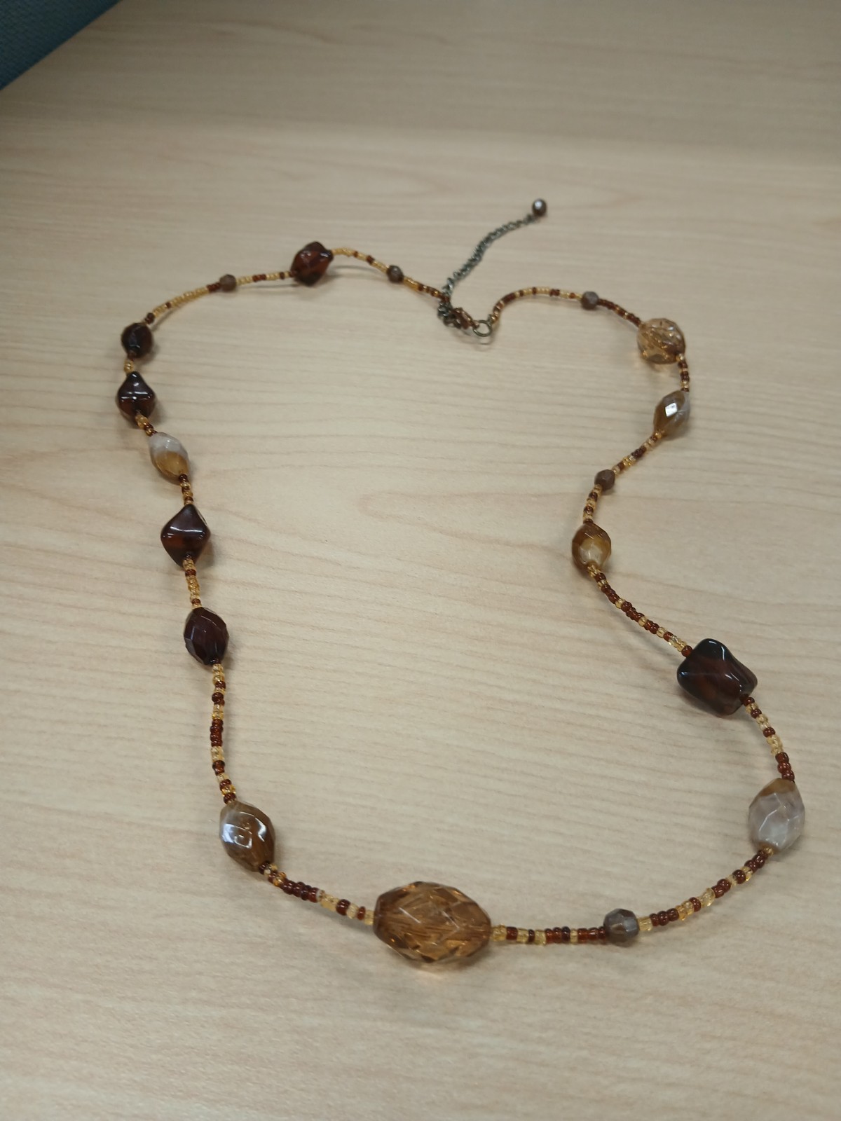 Brown Beaded Necklace Ball/Bead Chain Lobster Clasp Adjustable