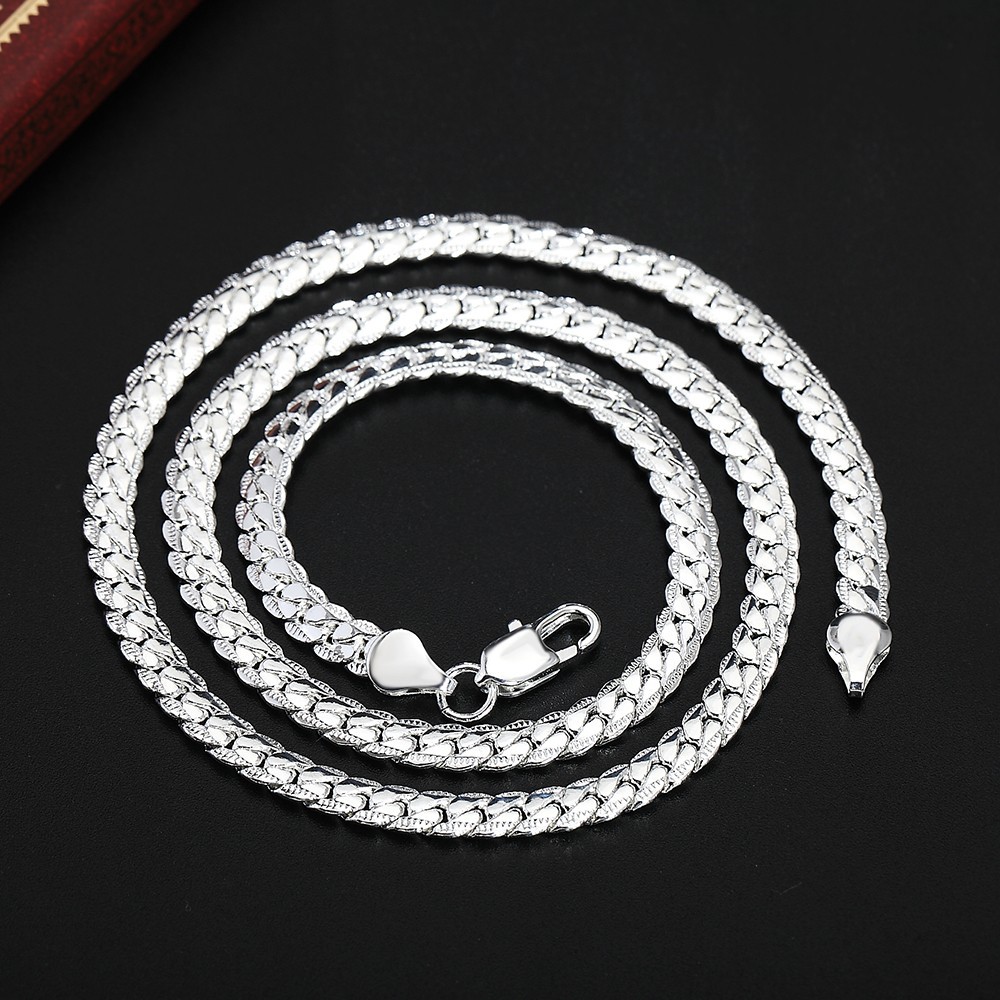 925 Sterling Solid Silver color Chain Necklace Jewelry for Women Men Fashion