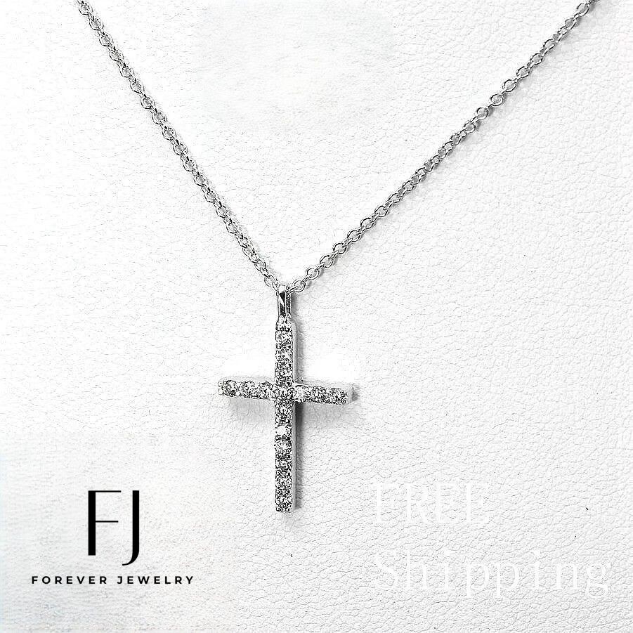 Women’s 925 Italy Sterling Silver,Cross 22mm Stone Pendant 18″ Necklace+Box