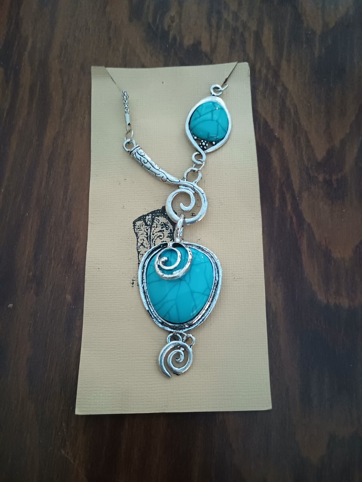 Western Bohemian Faux Silver And Turquoise Beautiful Necklace 18″
