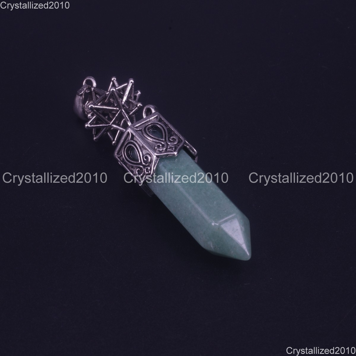 Natural Gemstone Hexagonal Chakra Healing Pendant Bead Tibetan Silver 16x68mm