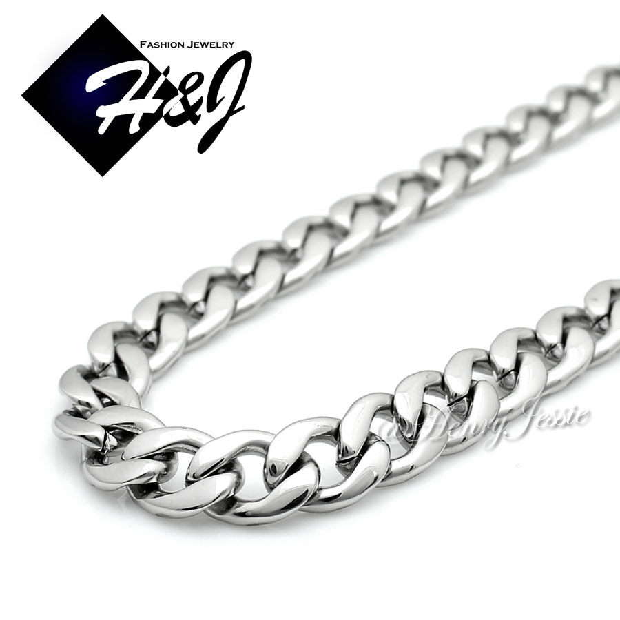 18″-40″MEN Stainless Steel 4/5/6/7/8.5/9.5/12mm Silver Cuban Curb Chain Necklace