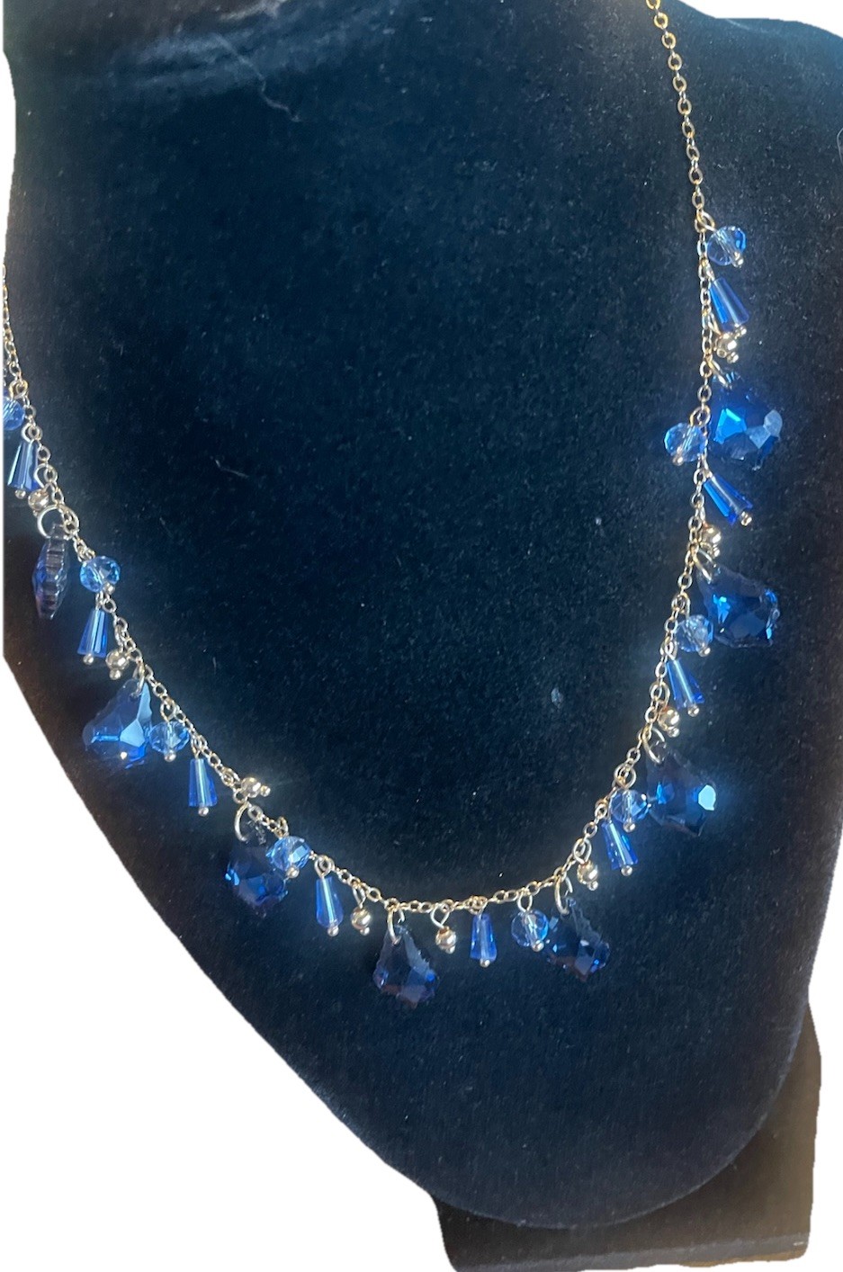 NEW Cara Gold Tone Blue Shaky Crystal Necklace -NWT W/Fabric Pouch