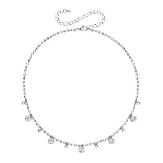 Jennifer Miller Bezel Cubic Zirconia and Ball Chain Necklace (White Gold)