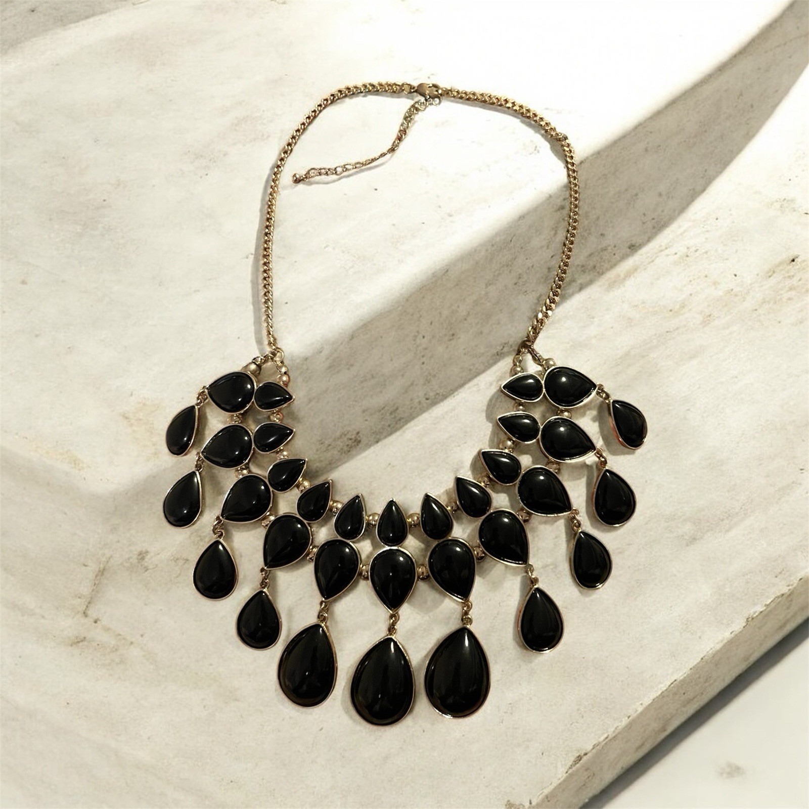 Artsy Necklace Black Beaded Chocker Teardrop Bohemian Gypsy Whimsical 18″