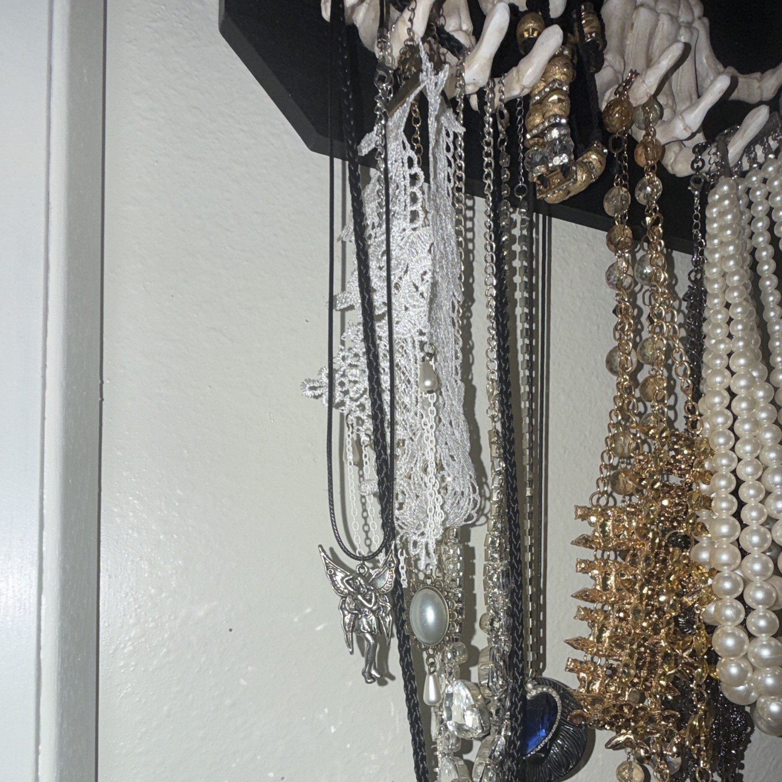 Silver-Tone Angel/Fairy Charm Pendant Necklace on Black Cord, No Stone