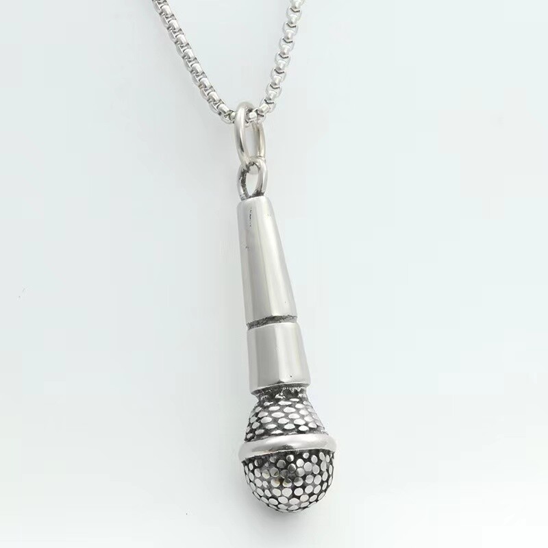 Hip-Hop Punk DJ Microphone Stainless Steel Necklace Men Women Pendant Chain 22″