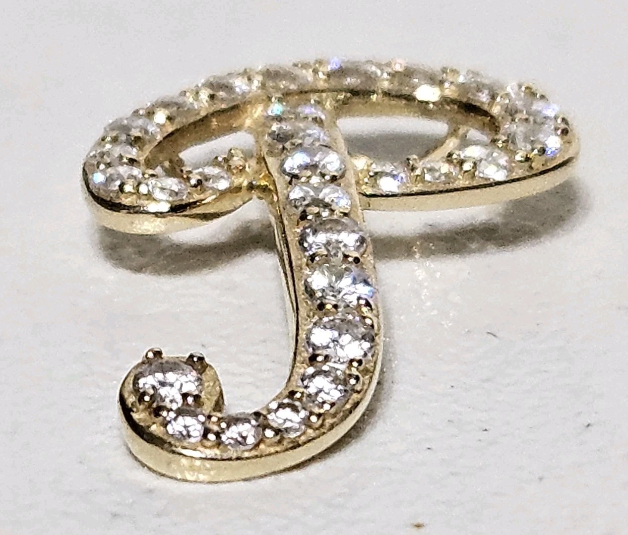 14K Gold Letter P Cubic Zirconia Pendant