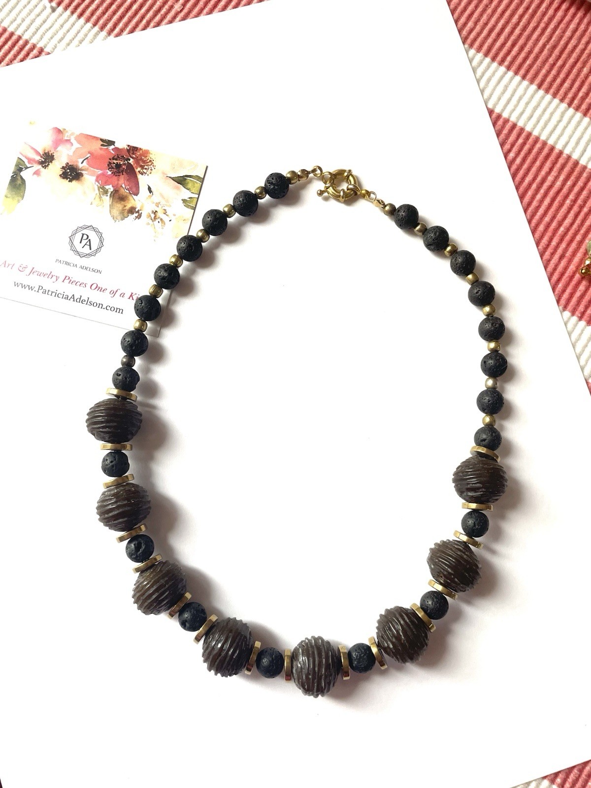 Black Necklace Lava Stones And Acrylic Designer by Patricia Adelson