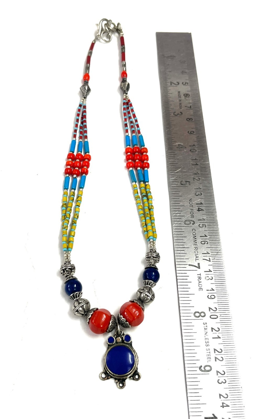 Antique Lapis Coral Gemstone Tibetan Traditional Necklace Jewelry, 16 Inc Adjs