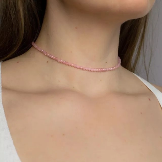 Kunzite Gemstone Beaded Choker Necklace Healing Women Purple Dainty Crystal Gift