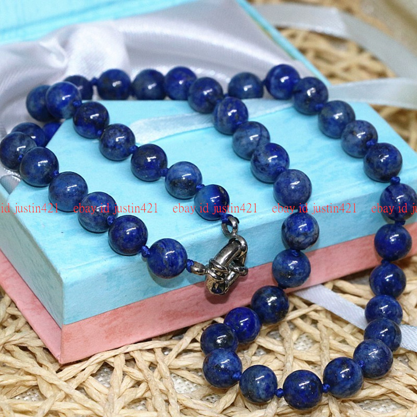 100% Natural 6/8/10/12/14mm Blue Lapis Lazuli Round Gemstone Necklace 16-48″ AAA