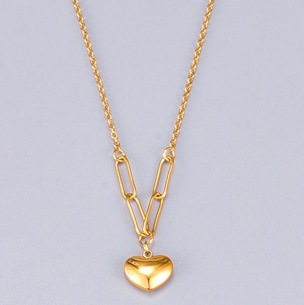 Women Girl Titanium Stainless Steel Seashell Heart Necklace 16-18″ Non Tarnish