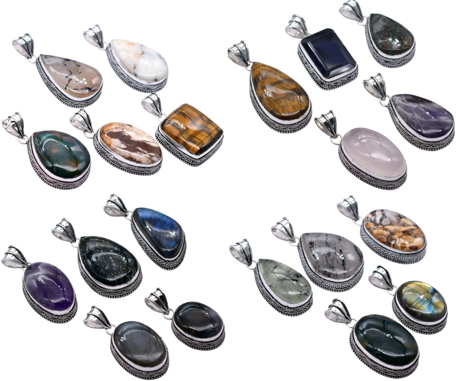 Any 100 PCS Mix Gemstones Handmade Pendant Silver Plated Mix Lot P 9311