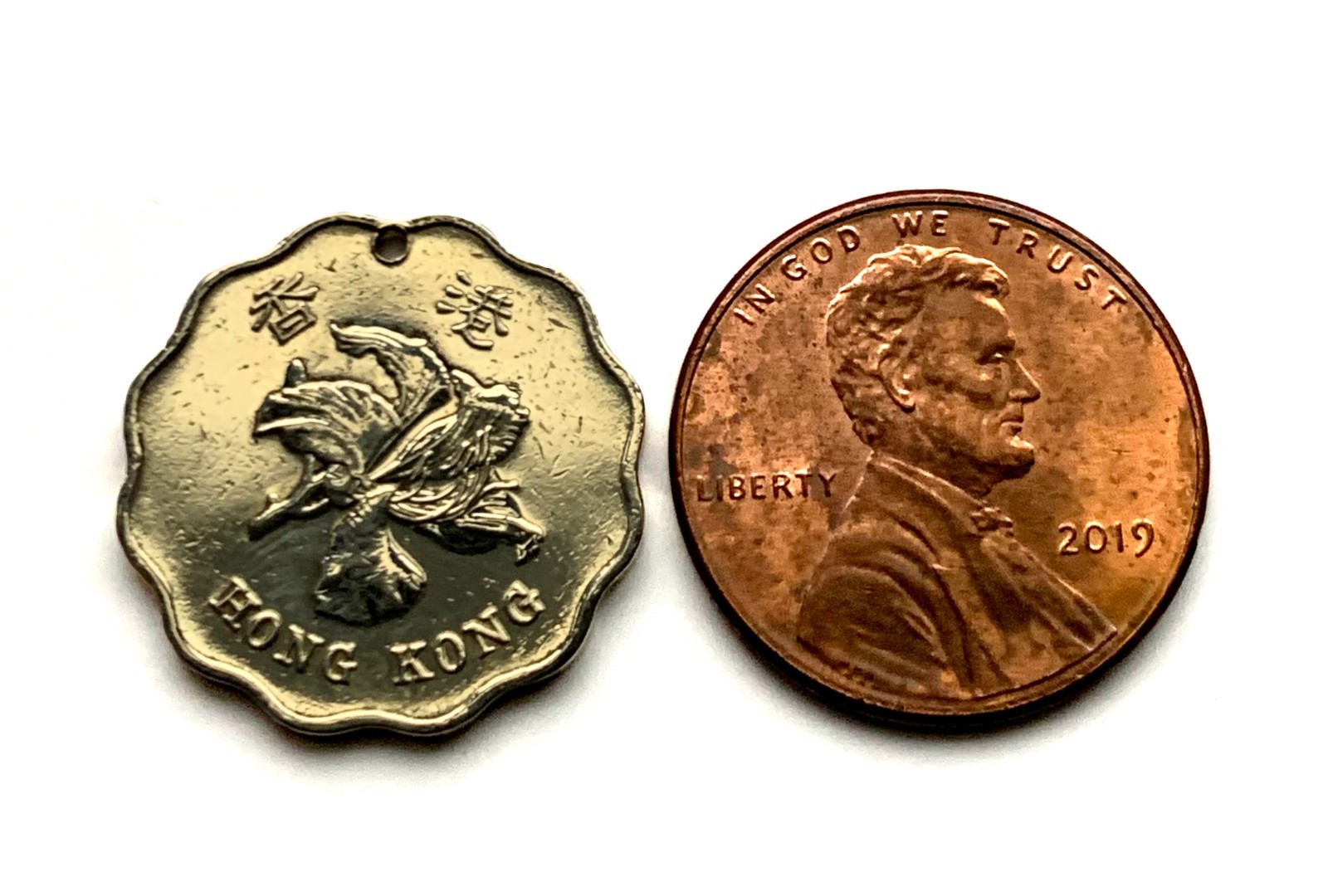 1994 Hong Kong China 20 Cent coin pendant Bauhinia orchid flower Kowloon n000586