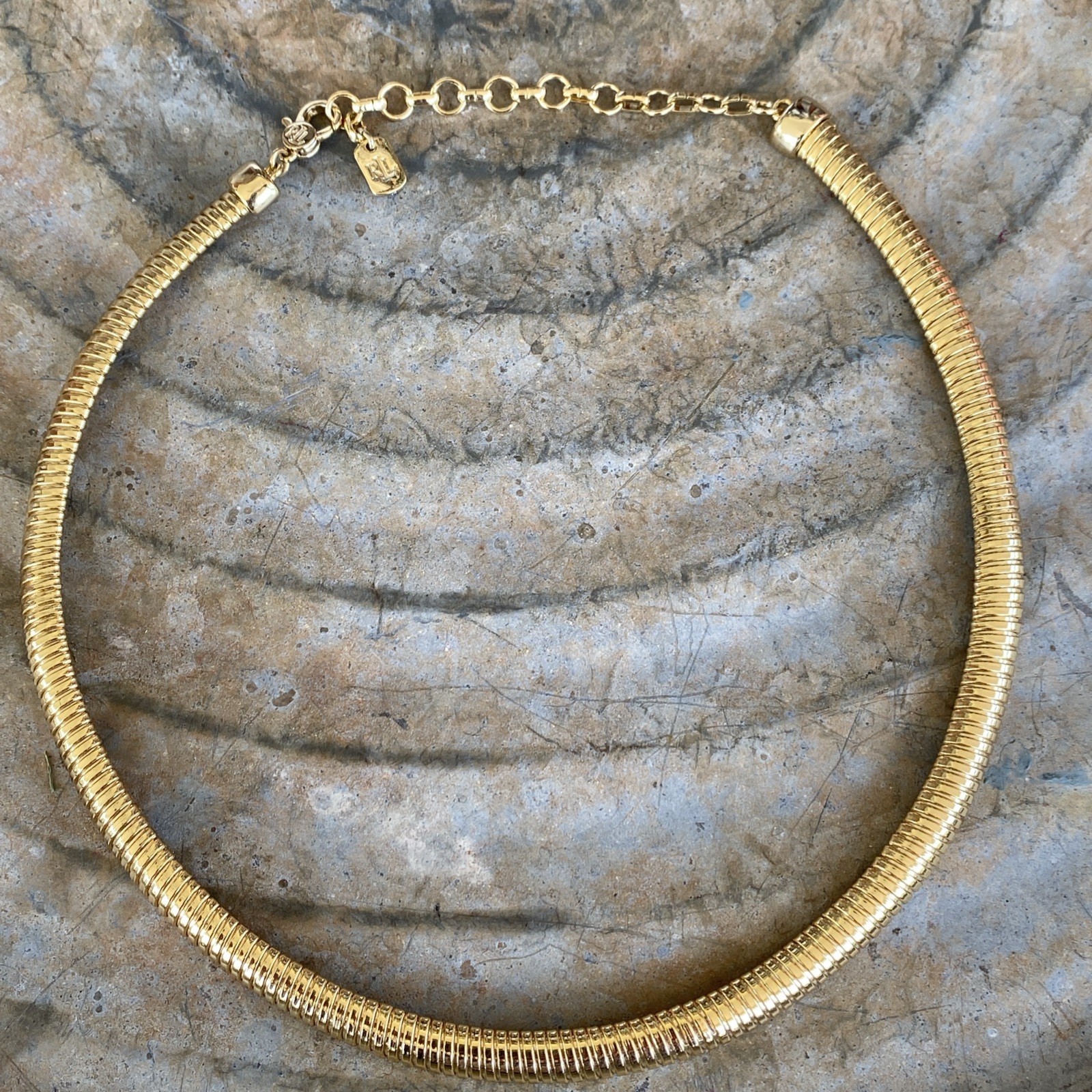 LRL Lauren Ralph Gold Tone Tubogas Omega Collar Choker Band Necklace