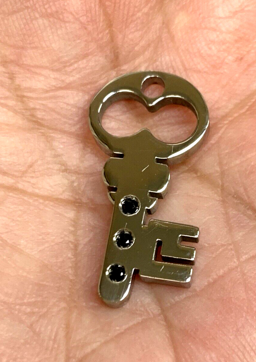 St. Steel Key Charm / Pendant with Black Onyx by Clessidra made in Italy