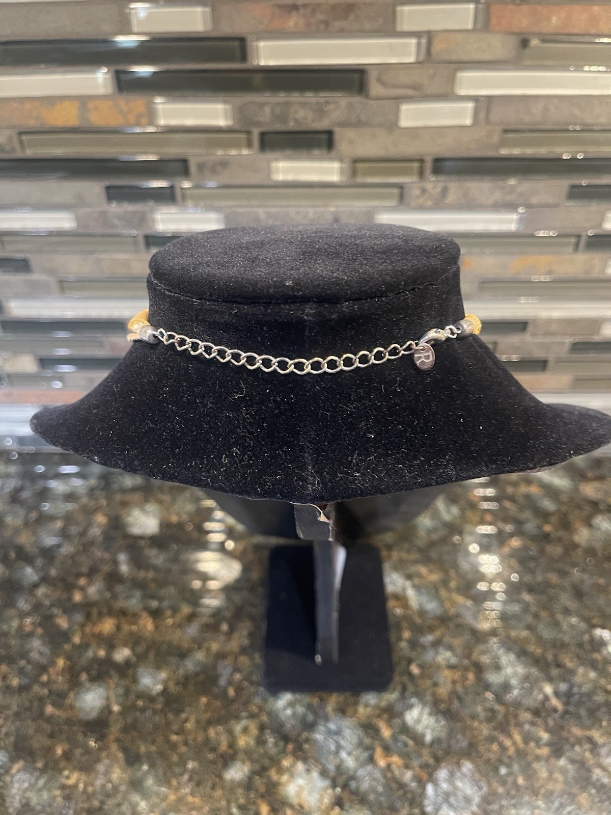 Large Gold Gray Abstract Statement Pendant Necklace Ribbon Cord Modern Fashion