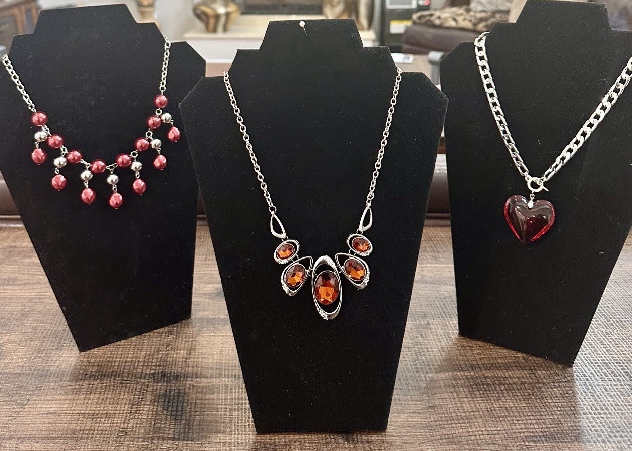 Paparazzi Set of 3 Red, Amber, and Silver Tone Fashion Necklaces