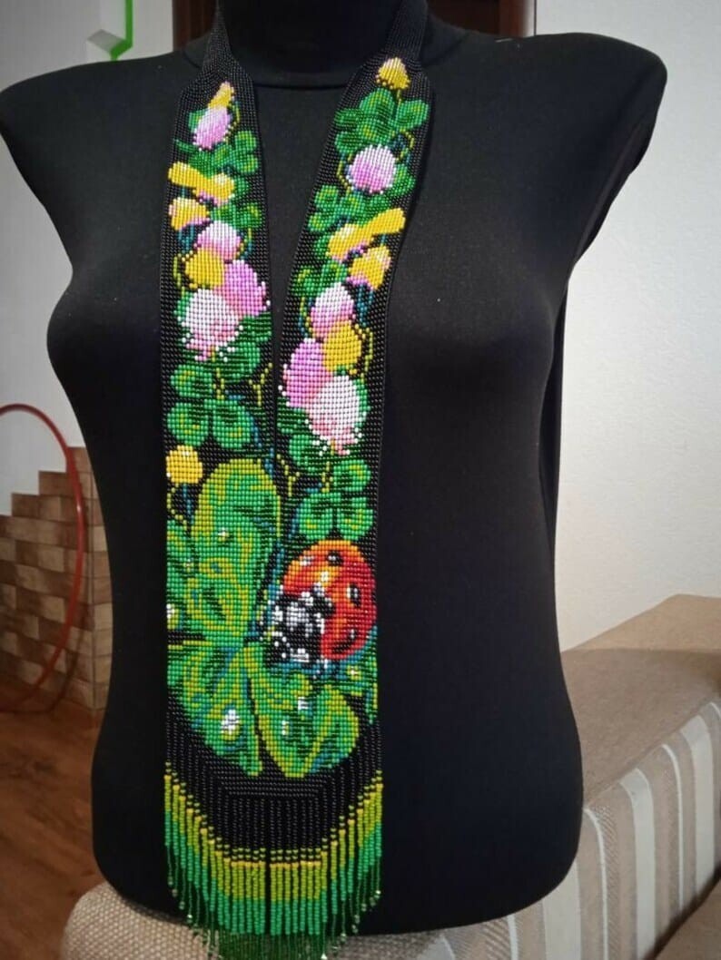 Handmade Necklace Seed Bead Boho American Style Nativ Beaded Multi Strand