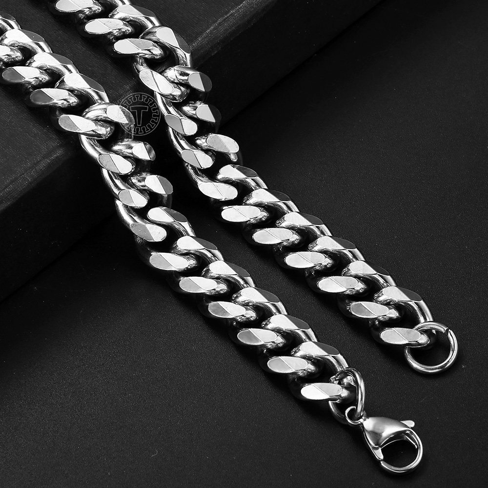 16-30″ Stainless Steel Silver Chain Cuban Curb Womens Mens Necklace 3/5/7/9/11mm