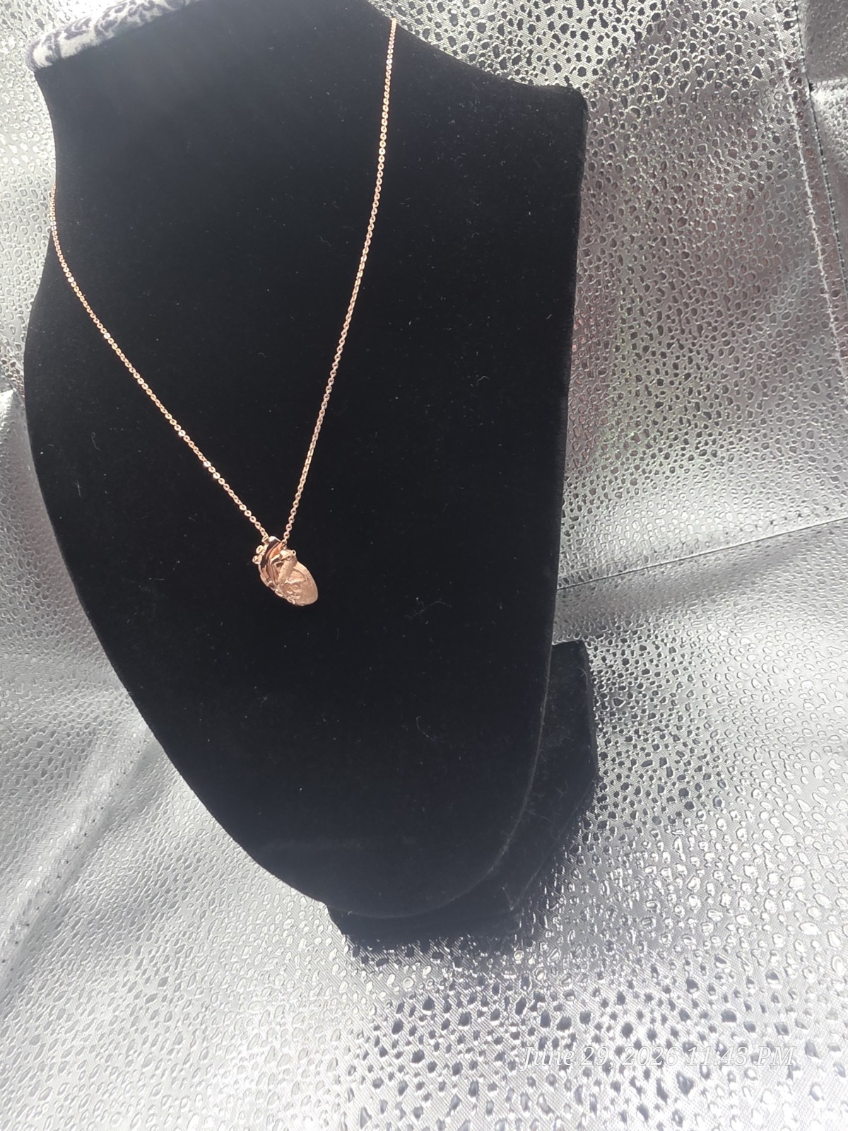 Sterling Silver Rose Gold Plated Necklace W/Silver Heart Pendant 1.2mm 16″-20″
