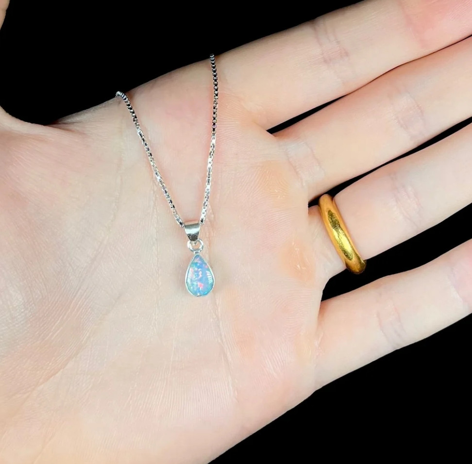 AA Ethiopian Fire Opal Crystal Dainty Bezel Pendant Necklace for Women Best Gift