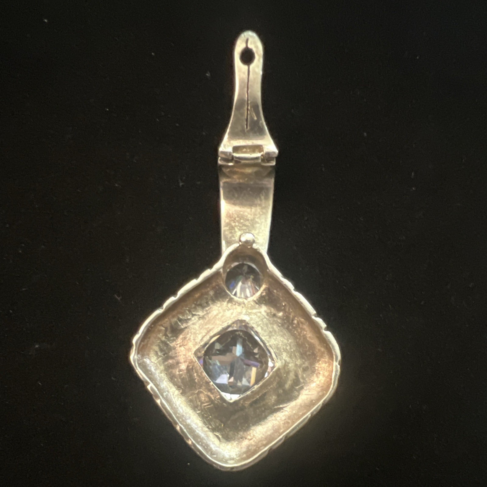 Vintage 925 Sterling Silver Cushion Cut CZ Square Pendant w/ 2 Stones