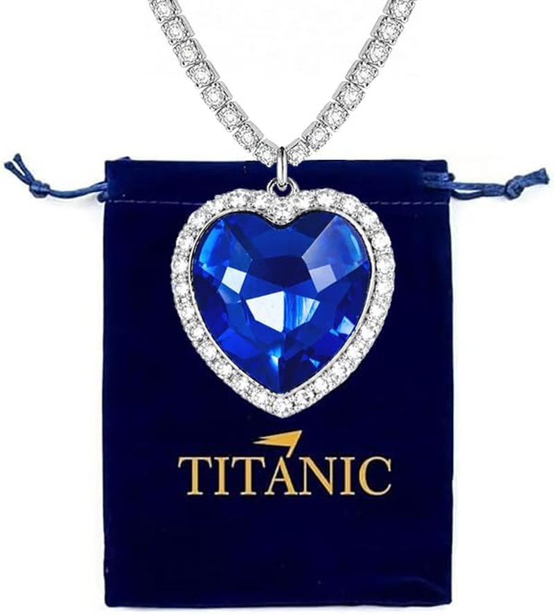 Titanic Heart the Ocean Simulated Blue Sapphire, Silver Necklace Pendants Jewelr