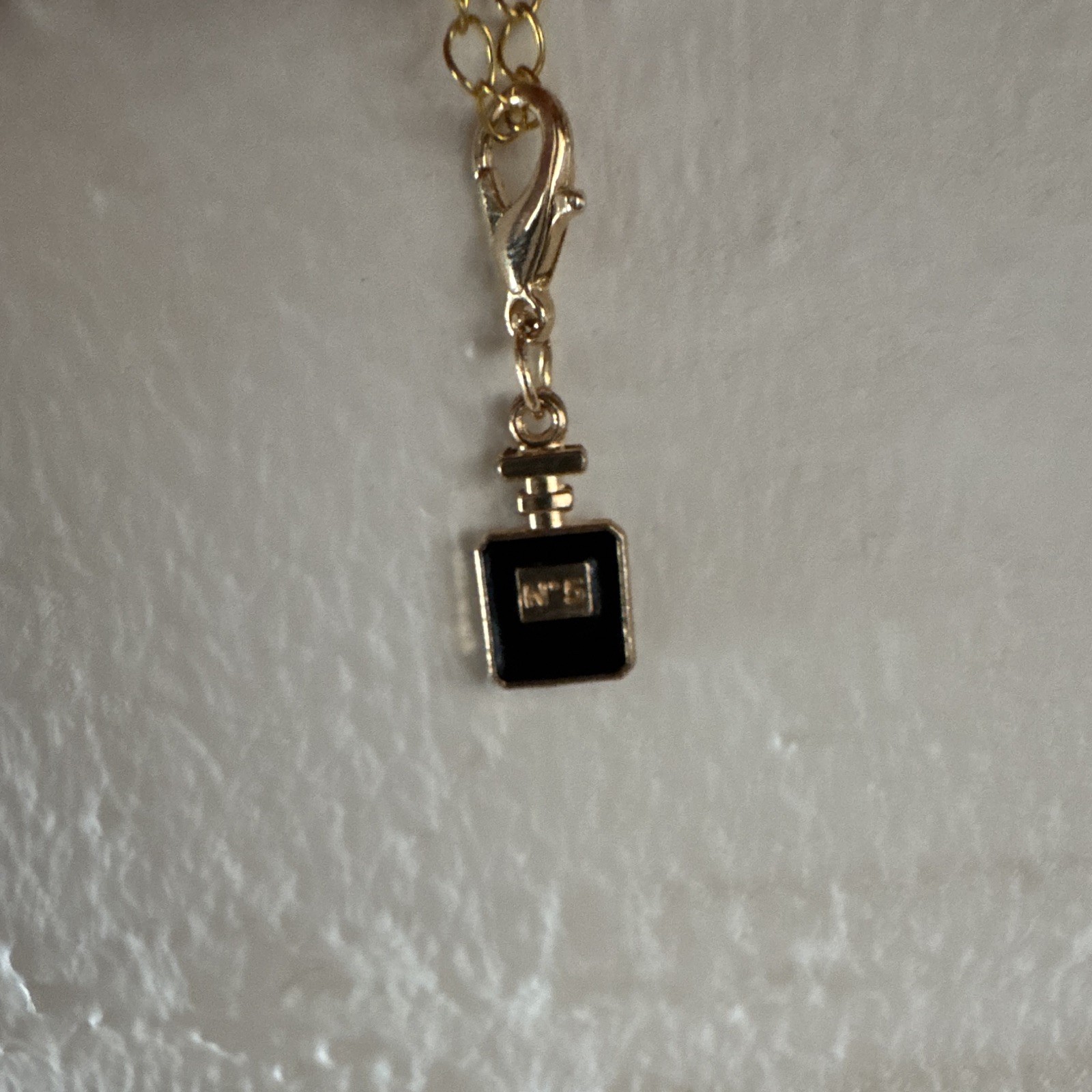 Gold Tone Black Square Charm Pendant Necklace Cable Chain Lobster Clasp