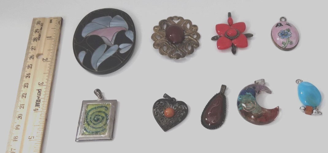 Lot Of 9 Fashion Pendants Mixed Metals Materials Various Designs