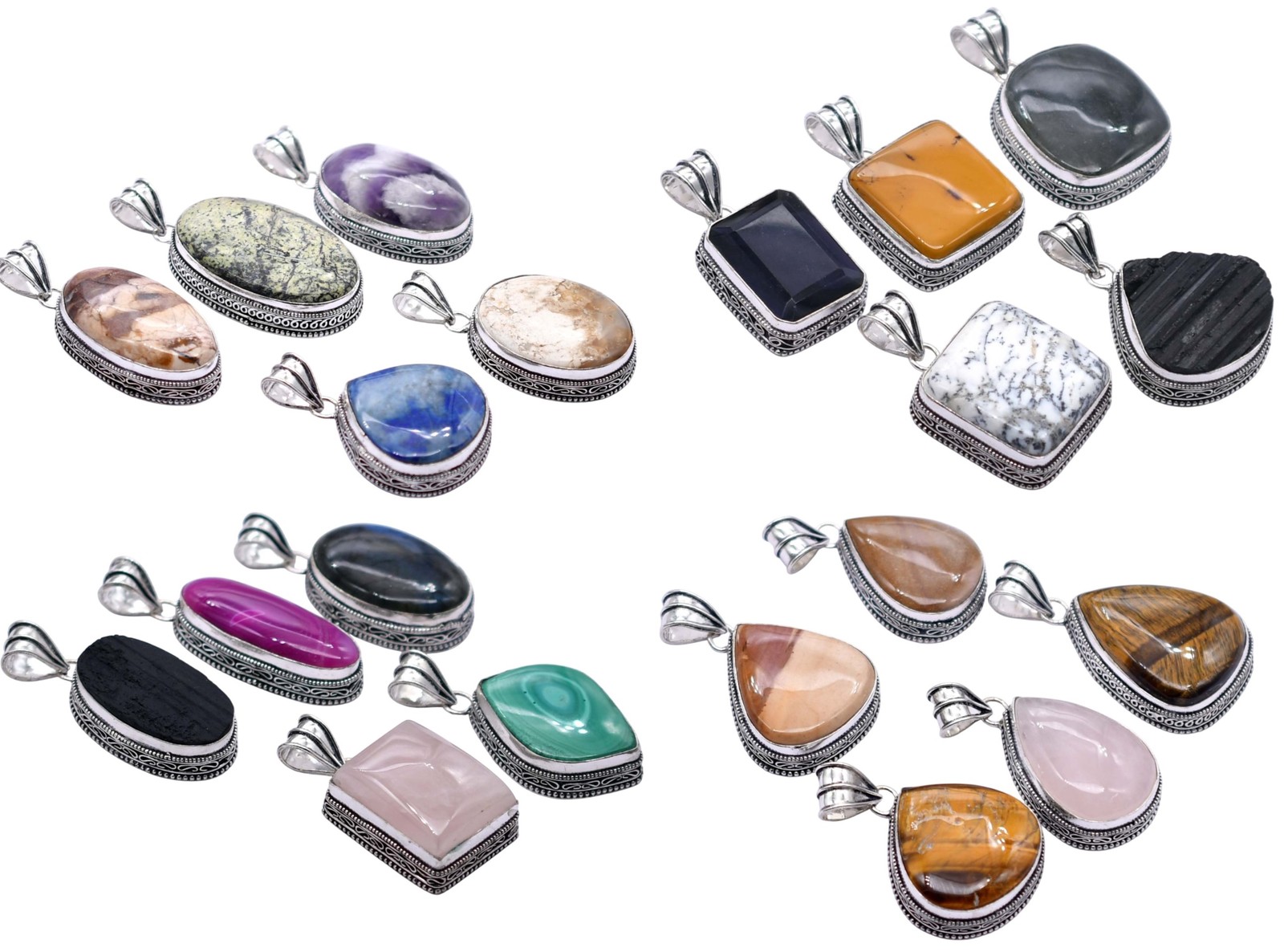 Any 20 PCS Mix Gemstones Handmade Pendant Silver Plated Mix Lot P 9291
