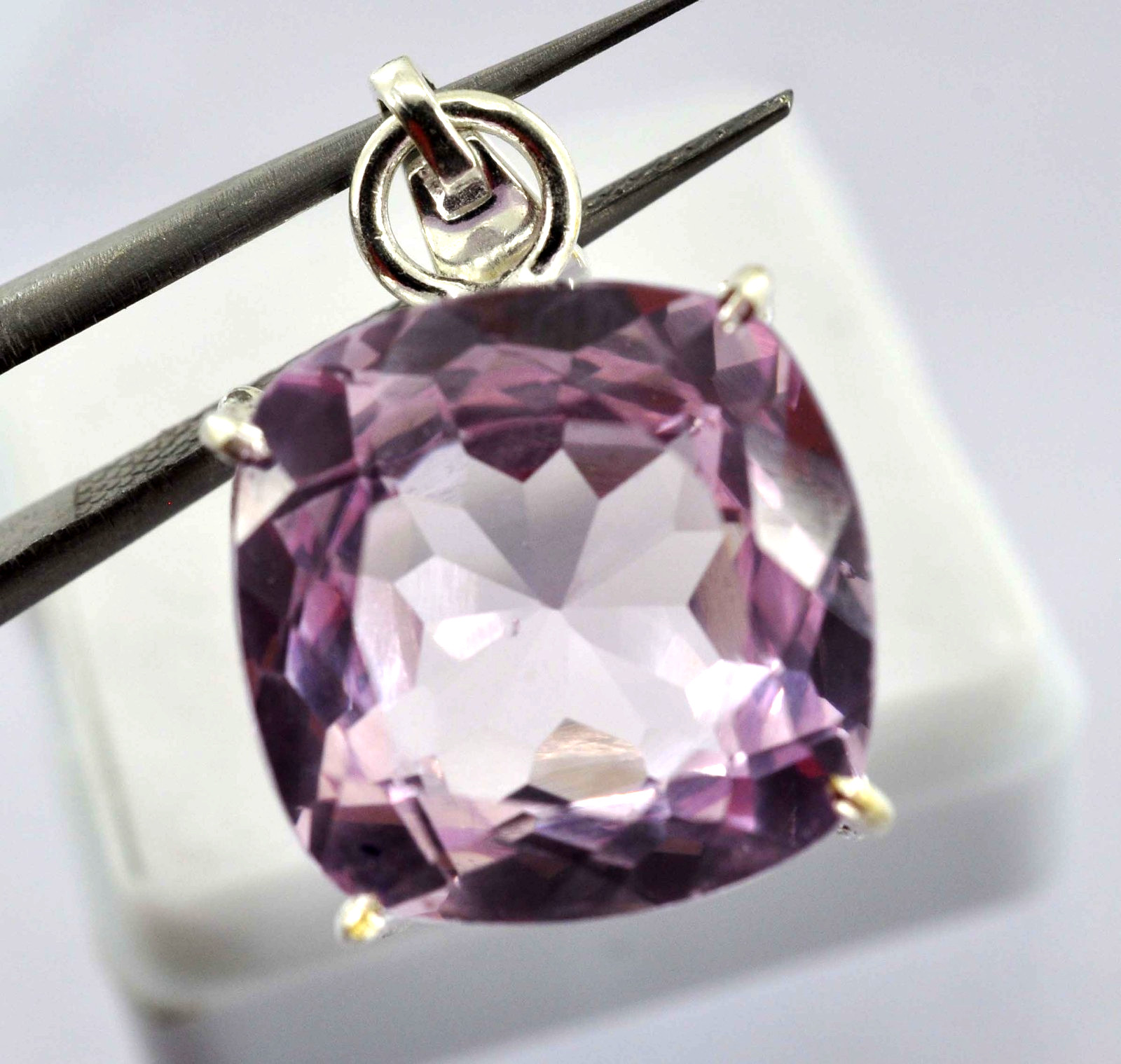 Natural 27.70 Ct Smoky Soft Pink Sapphire 925 Solid Silver Cushion Pendant Gem