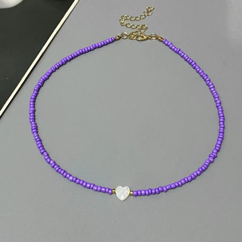 Nature Shell Love Heart Choker Necklace Glass Beads Necklace