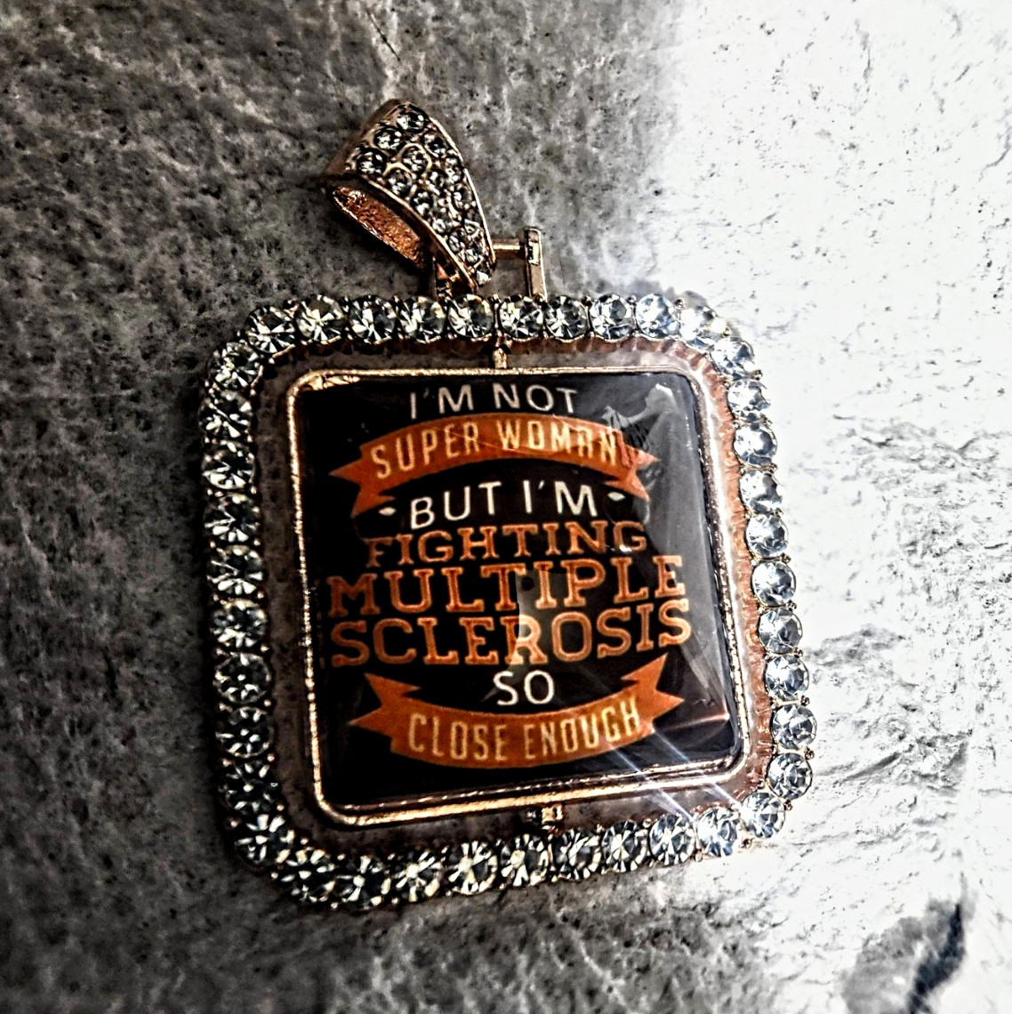Square Clear Crystal Pavé Border Charm Pendant, MULTIPLE Awareness Theme, Metal