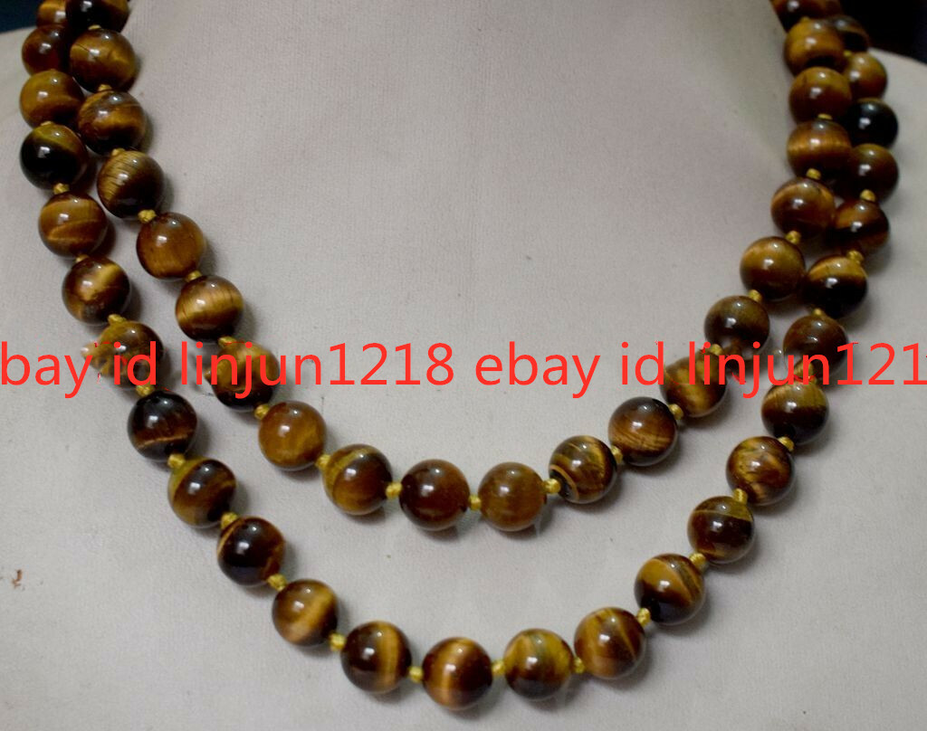 Natural AAA 8/10/12/14mm Yellow Tiger’s Eye Gemstone Necklace Long 18-100”