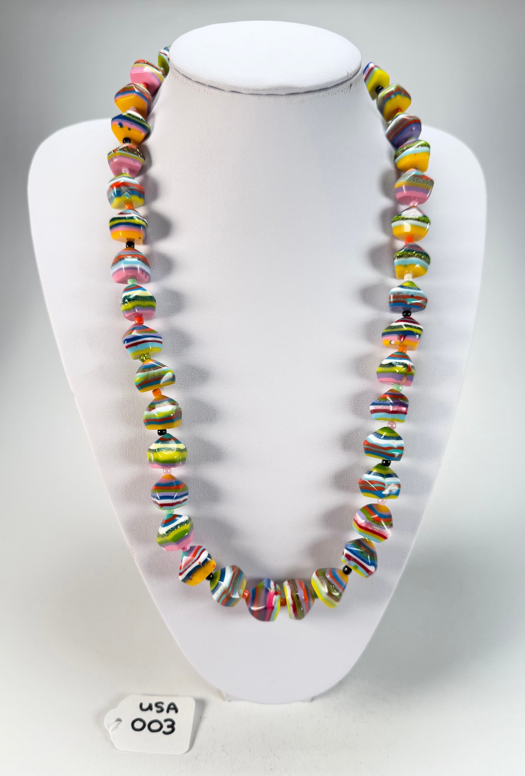 Jackie Brazil “Camille” Liquorice Stripes x Kandinsky Small Stones 70cm Necklace