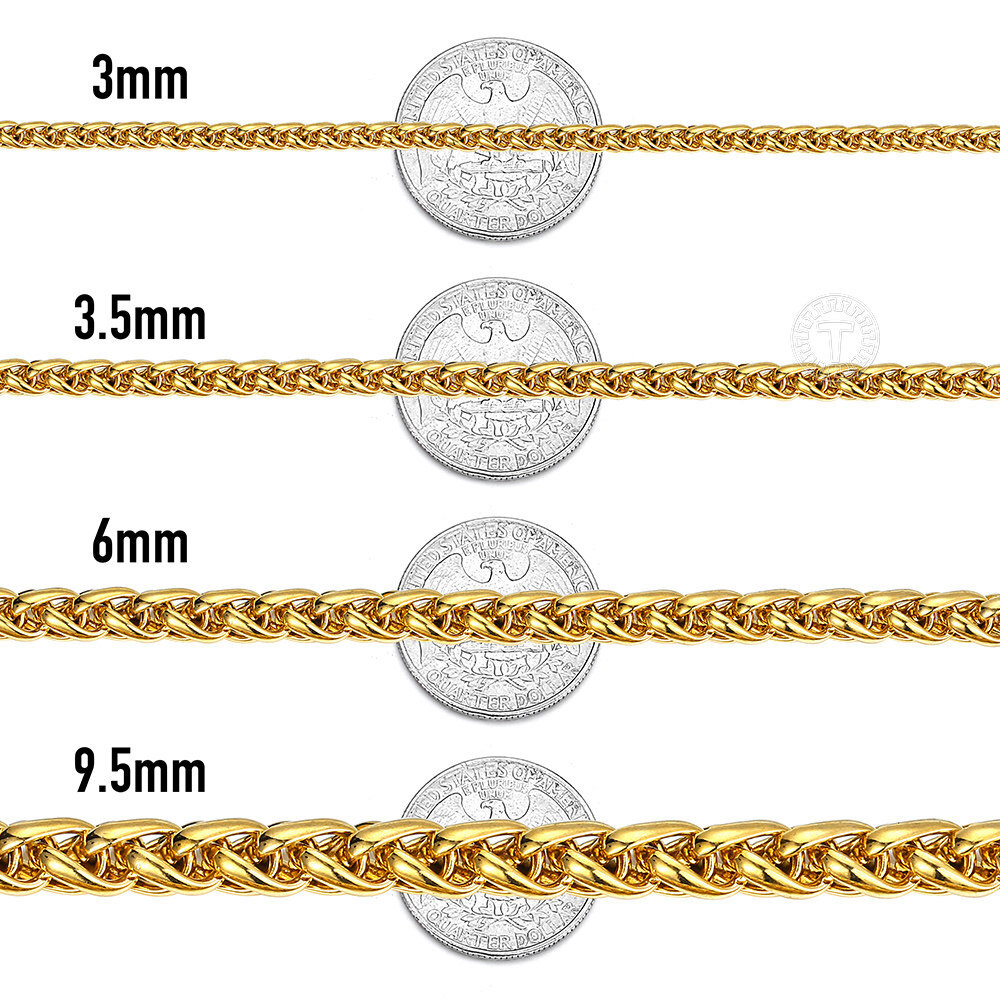 3/3.5/6mm Gold Plated Stainless Steel Wheat Link Necklace Jewelry 18/20/22/24 in